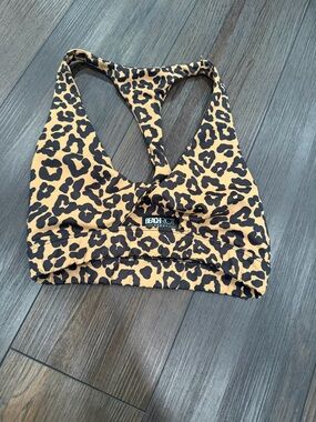 Beach Riot Leopard-Print Racerback Sports Bra Medium